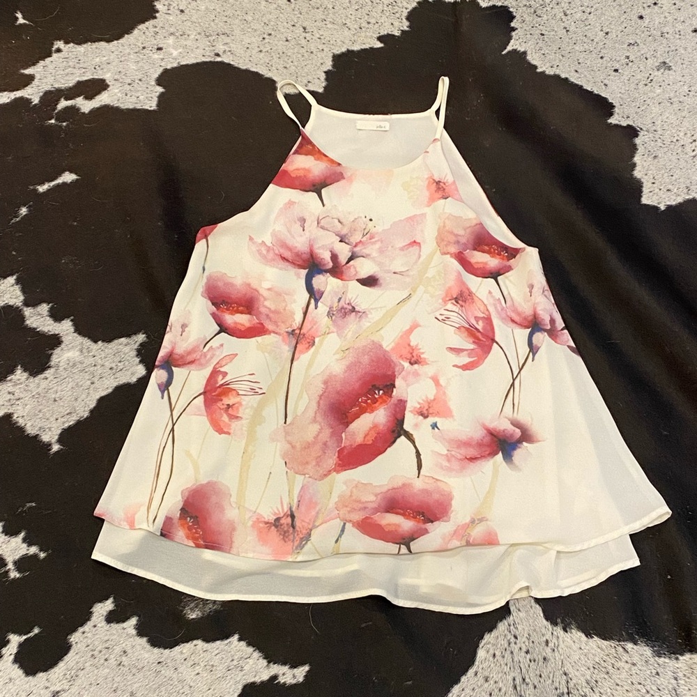 Pink & White Floral High-neck Tank